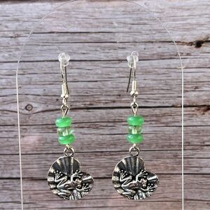 Frog On Lilly Pad Dangle Earrings
